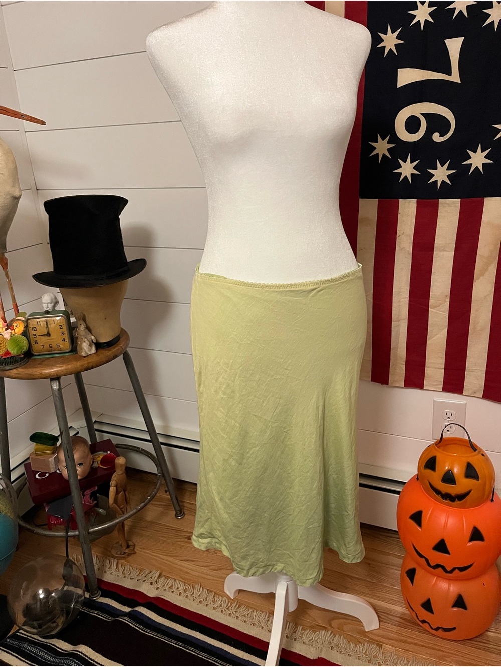 Vtg Y2K GAP Linen Cotton Skirt Yellow Green Ombre Beads 2 fairy preppy